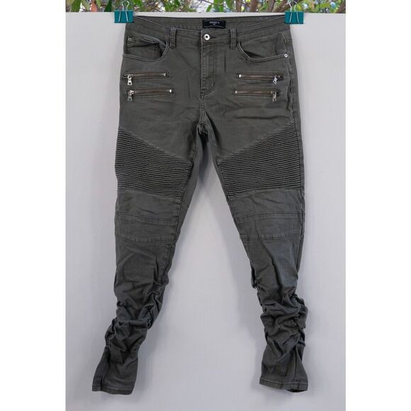 Forever 21 Denim - Forever 21 Men's Dark Brown Green Moto High Rise Skinny Jeans Slim Fit Size 32